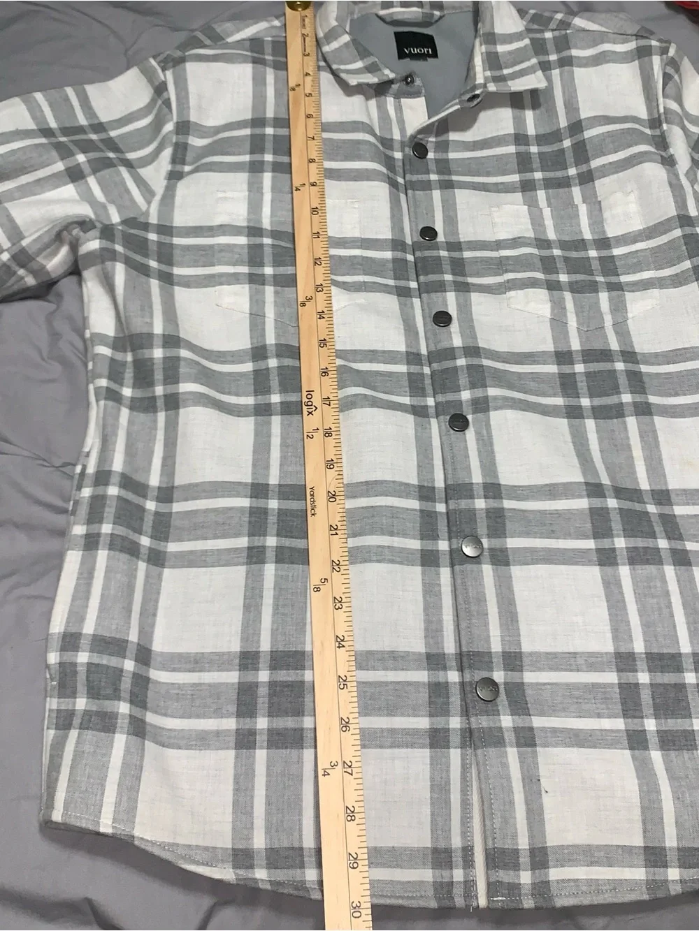 Vuori White and Gray Ranger Plaid Button-Down XL